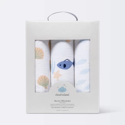 Muslin Swaddle Blankets 3pk - Cloud Island™ Fish - Image 2