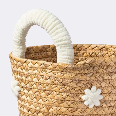 Braided Water Hyacinth With Tufted Embroidery Small Round Storage Basket - Cloud Island™ - Image 2