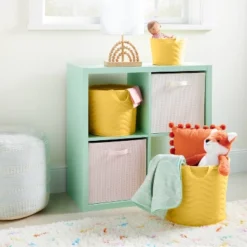 Quilted Fabric Large Round Storage Basket - Yellow - Cloud Island™