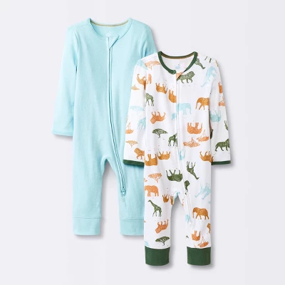 Baby Boys' 2pk Safari Animals Zip Romper - Cloud Island™ - Image 4