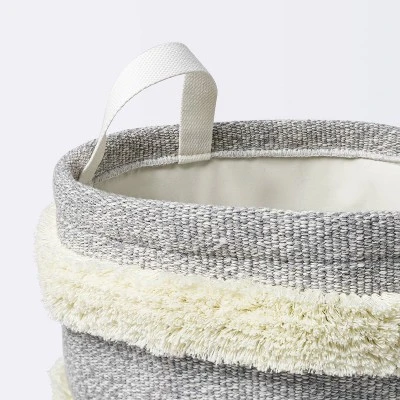 Tufted Canvas Round Storage Bin - Cloud Island™ Medium Gray/Cream - Image 2