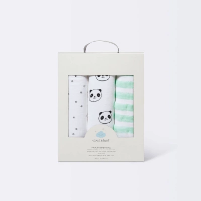 Muslin Swaddle Blankets Pandas 3pk - Cloud Island™ - Image 2