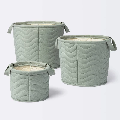 Quilted Fabric Small Round Storage Basket - Green - Cloud Island™ - Image 3